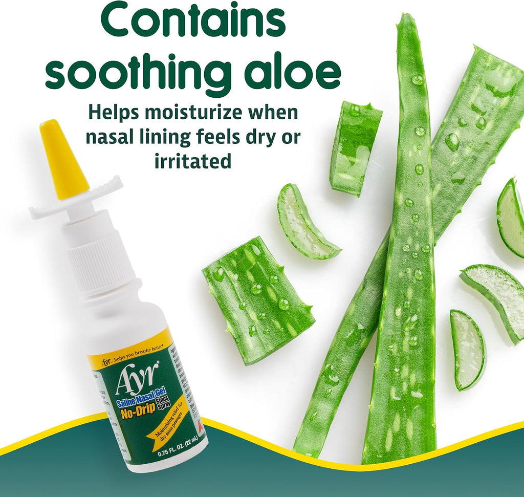 Ayr Saline Nasal Gel No-drip Sinus Spray With Soothing Aloe Vera, 0.75 Fl Oz Spray Bottle, (Pack of 1)