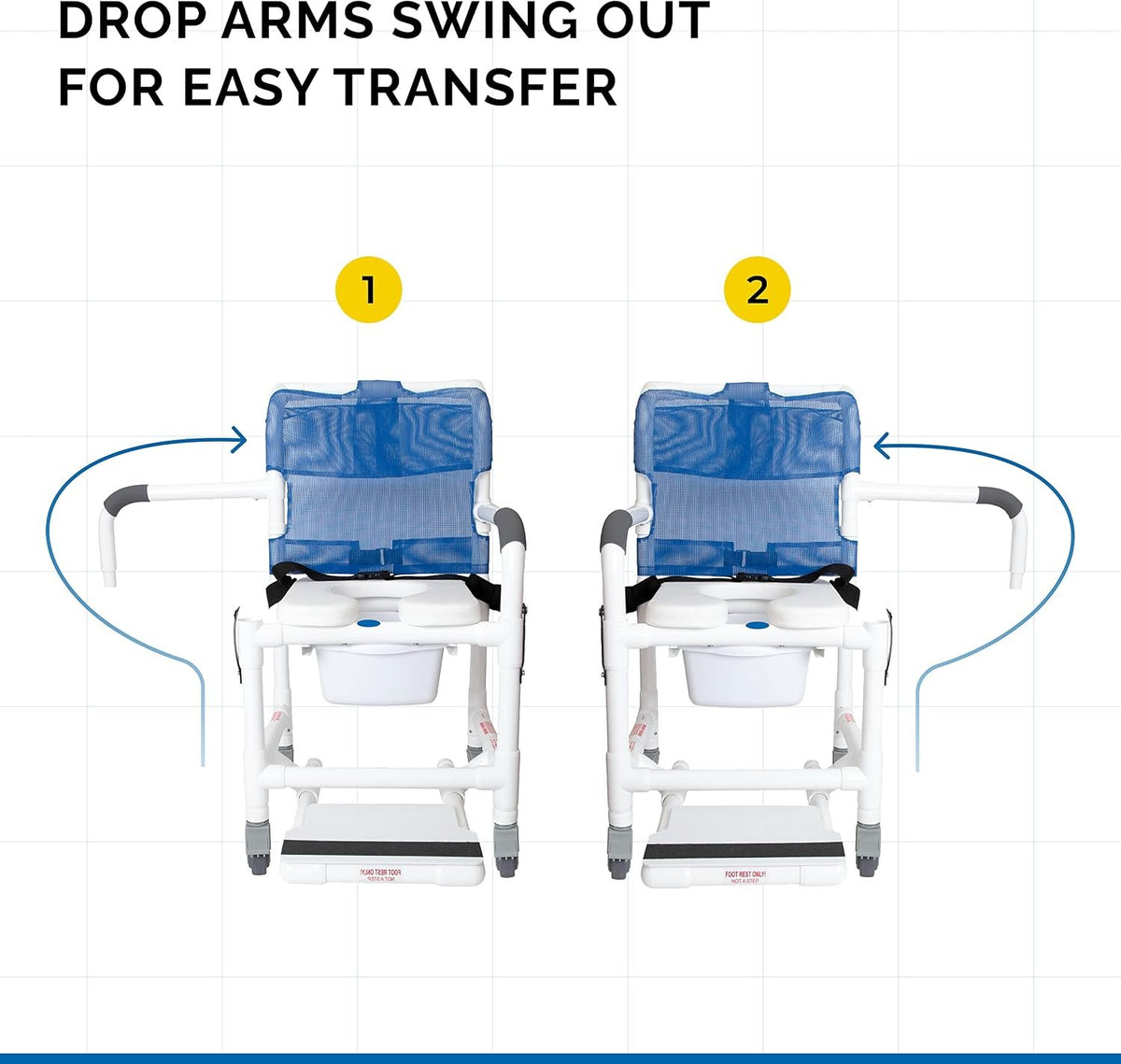 Institutional Grade Rolling Shower Commode Chair with Wheels & Drop Arms – Padded Seat, Locking Casters, Sliding Footrest, Seat Belt – Fits Over Toilet – 300 lb Capacity – DL-1