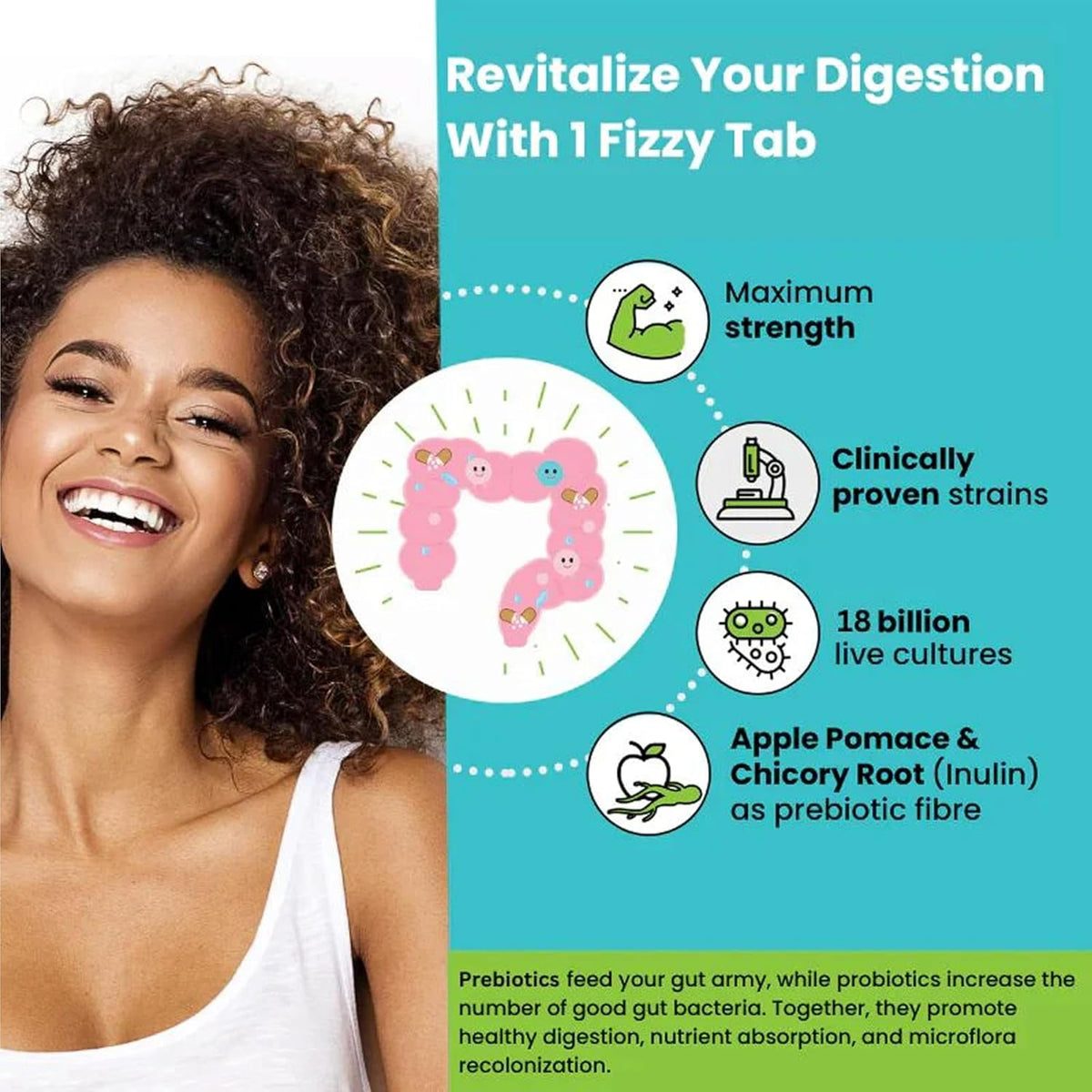 Wellbeing Nutrition Daily Probiotics + Prebiotics, Gut Health Supplement 18 Billion CFU with Organic Chicory Root | For Indigestion, Constipation, Gas, Bloating, IBS & Immunity, 21 Effervescent Tabs