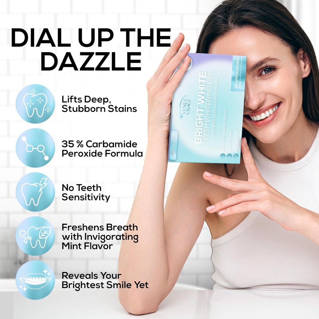 Venus Visage Teeth Whitening Gel Refill Kit Syringes (8 Pack) - 35% Carbamide Peroxide Teeth Whitener - No Sensitivity Teeth Whitening Gel for Trays - Teeth Whitening Kit Syringes for Brighter Smile