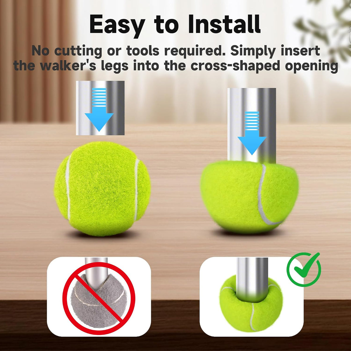 Pre-Cut Tennis Balls for Walkers, 4 Pack Walker Glide Ball Accessories | Heavy Duty Long Lasting Walker Accessories,Silent Gliding,Floor Protection,Easy to Install,Fits Furniture & Walker Legs