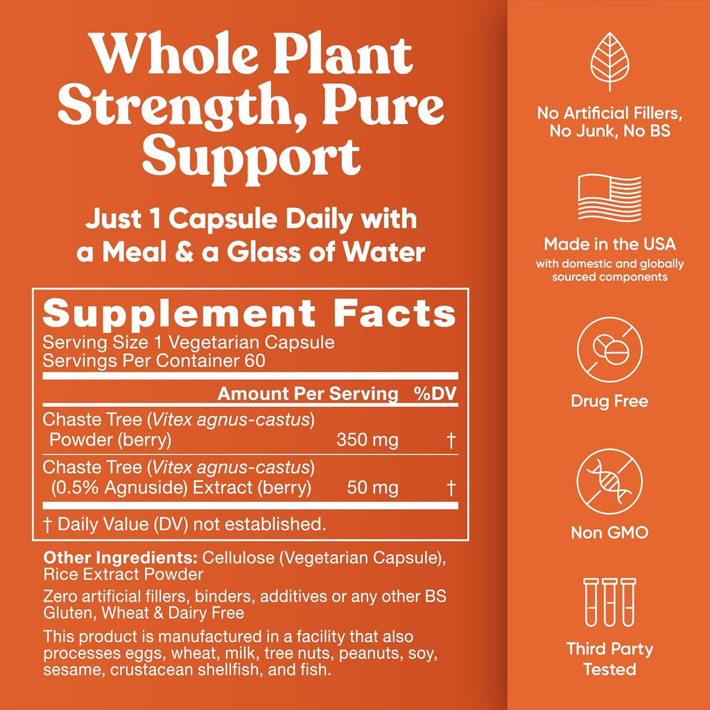 Natural VITEX Pure 400 MG Chasteberry Dietary Supplements 60 capsules