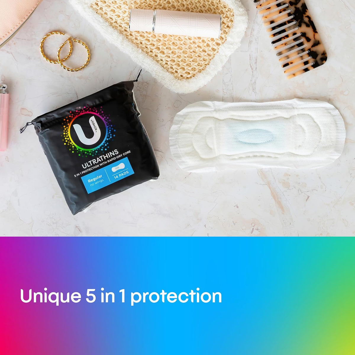 U by Kotex Ultrathin Pads Regular no Wings 84 Count (6 x 14 Pack) - Packaging May Vary