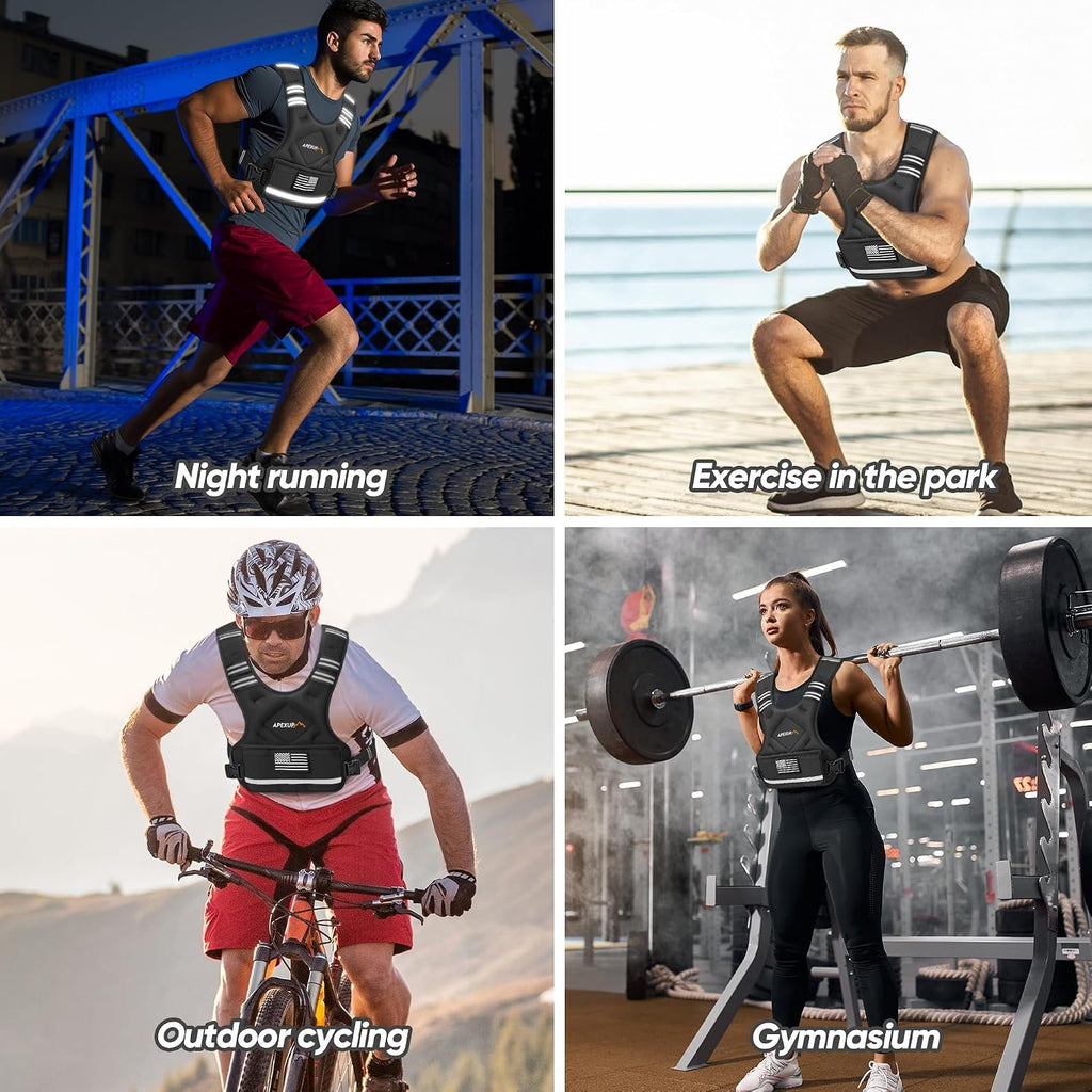 APEXUP Adjustable Weighted Vest, 4-10lb/12-18lb/20-32lb Vest with 6 Ironsand Weights and Large Pocket, Weight Vest for Men Women Strength Training, Running, Walking