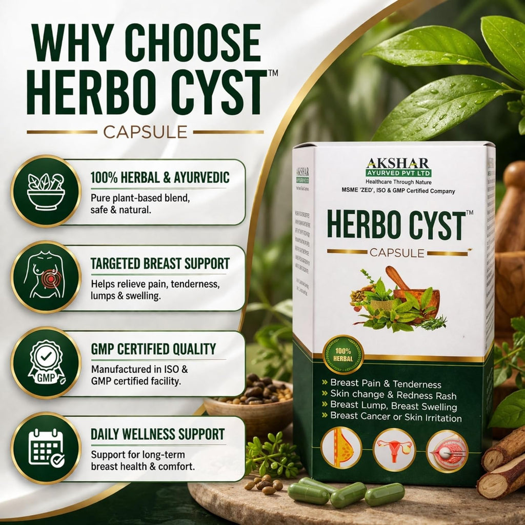 Akshar Ayurved Herbo Cyst Ayurvedic Breast Health Support Capsules | Herbal Supplement | Natural Hormonal Balance & Wellness Support for Women | 100% Herbal Formula | Daily Care Capsules