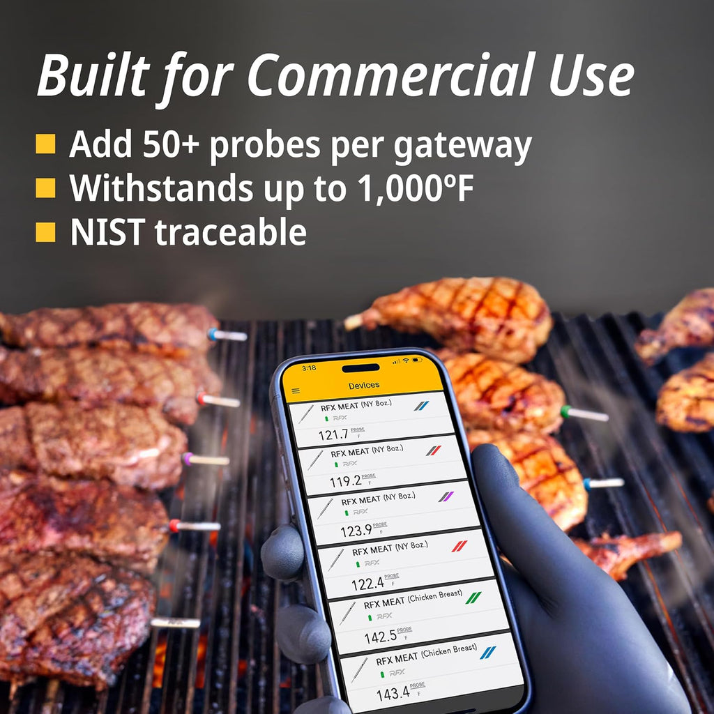ThermoWorks RFX, Smart Wireless Meat Thermometer, Wi-Fi & Radio Frequency, Stronger Signal Than Bluetooth, Meat Probe for Use in Smoker, Grill, BBQ, Oven(Black - 1-Probe Kit)