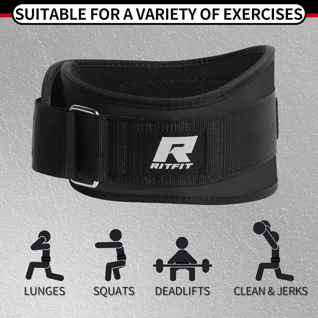RitFit Weight Lifting Belt 6 Inch for Squats Deadlift Strength Training | Padded Lumbar Support, Self-Locking Gym Belt for Men & Women, Squats, Lunges, Deadlift, Thrusters