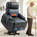 Power Lift Recliner Electric Chair for Elderly with USB Charge Port, Black | Fits 5'2"–5'9" Heights, PU Leather Recliner with Massage & Heat, 160° Adjustable Recline, Stand Assist, Remote, Cup Holders