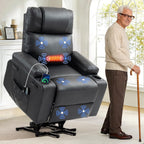 Power Lift Recliner Electric Chair for Elderly with USB Charge Port, Black | Fits 5'2"–5'9" Heights, PU Leather Recliner with Massage & Heat, 160° Adjustable Recline, Stand Assist, Remote, Cup Holders
