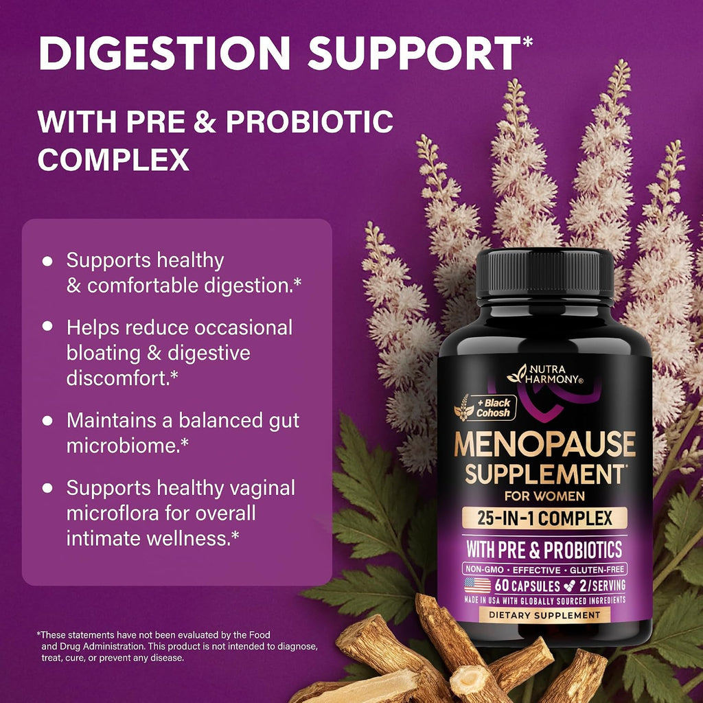 Menopause Supplements for Women - Black Cohosh, Pre & Probiotics - 60 Caps