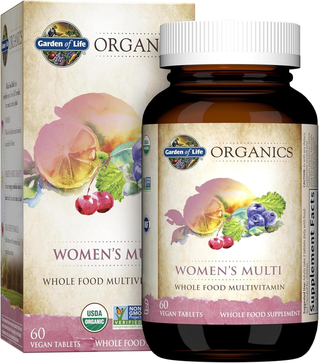 Garden of Life Organics Women's Multivitamin, USDA Organic, 60 Tablets | Vitamin C, D3, Folate, B12, Biotin & Iron, Energy, Heart Health & Radiant Skin, Non-GMO, Vegan