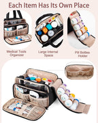 Fasrom Chenille Letter Medicine Bag, Pill Bottle Organizer for Travel Meds | Preppy Patch Design, Puffy Handle, Portable Storage for Medical Supplies & Toiletries, Makeup Case for Women