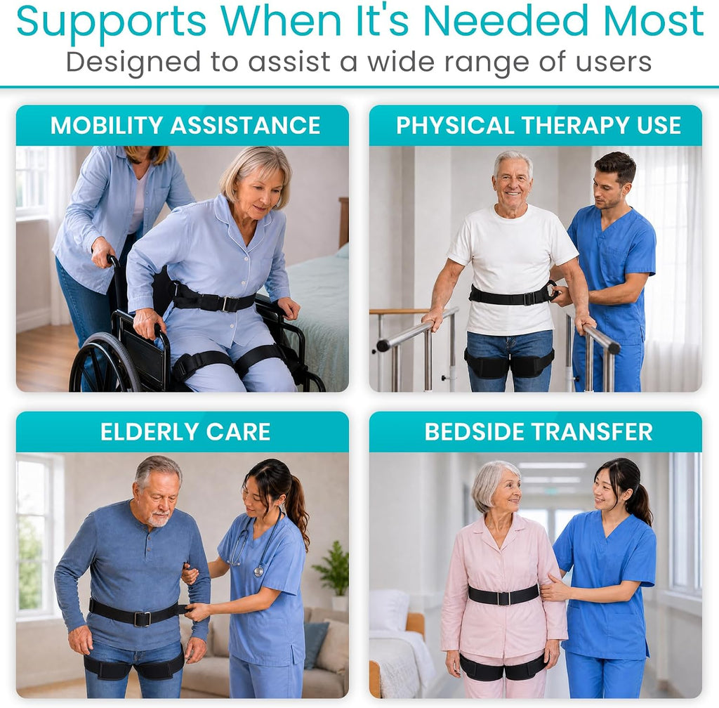 Vive Gait Belt with Leg Straps - Heavy Duty Transfer Belt with Quick | Release Gait Belts for Seniors - Adjustable Bed, Stand Assist Aid with Handles - Physical Therapy Mobility Aid for Elderly