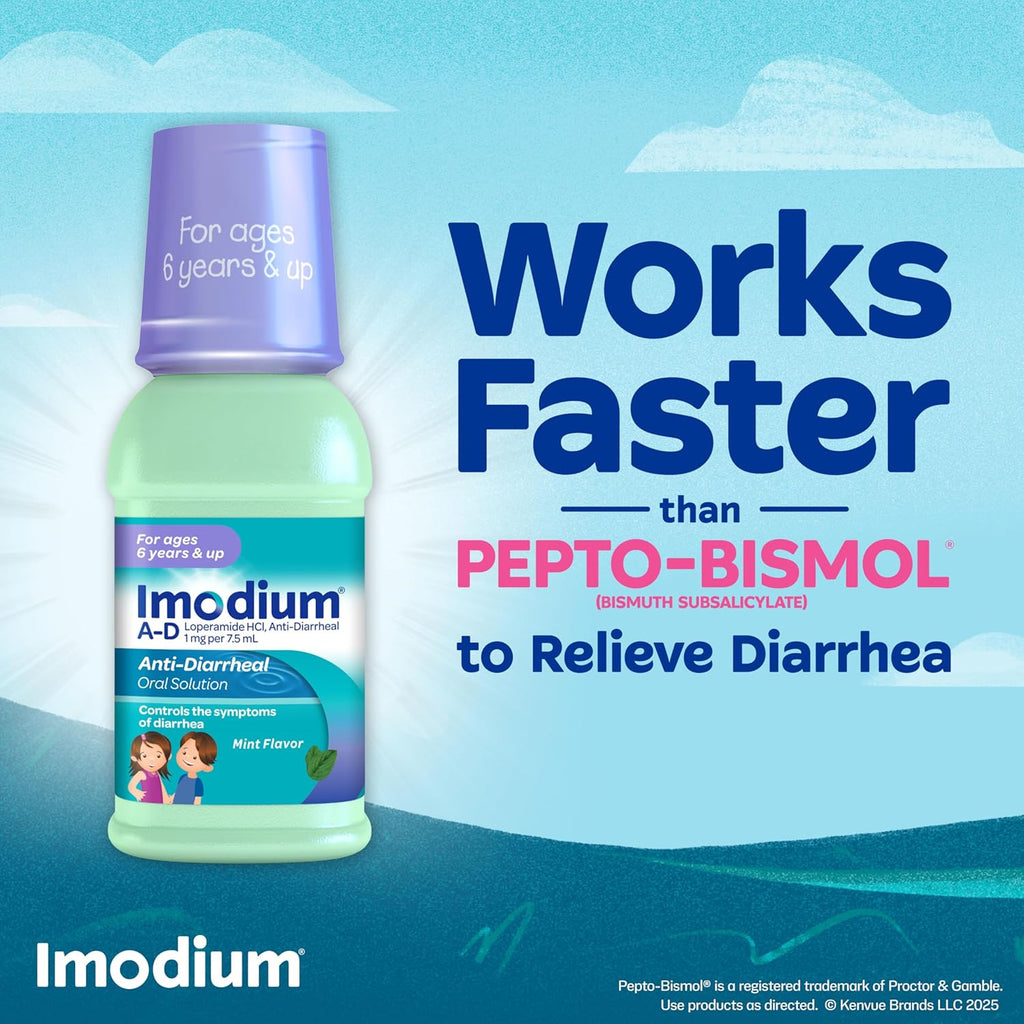 Imodium A-D Children's Liquid Anti-Diarrheal Medicine, Mint, 4 fl. oz | Loperamide HCl, Oral Solution, Diarrhea Symptom Treatment & Control, Kids Ages 6+