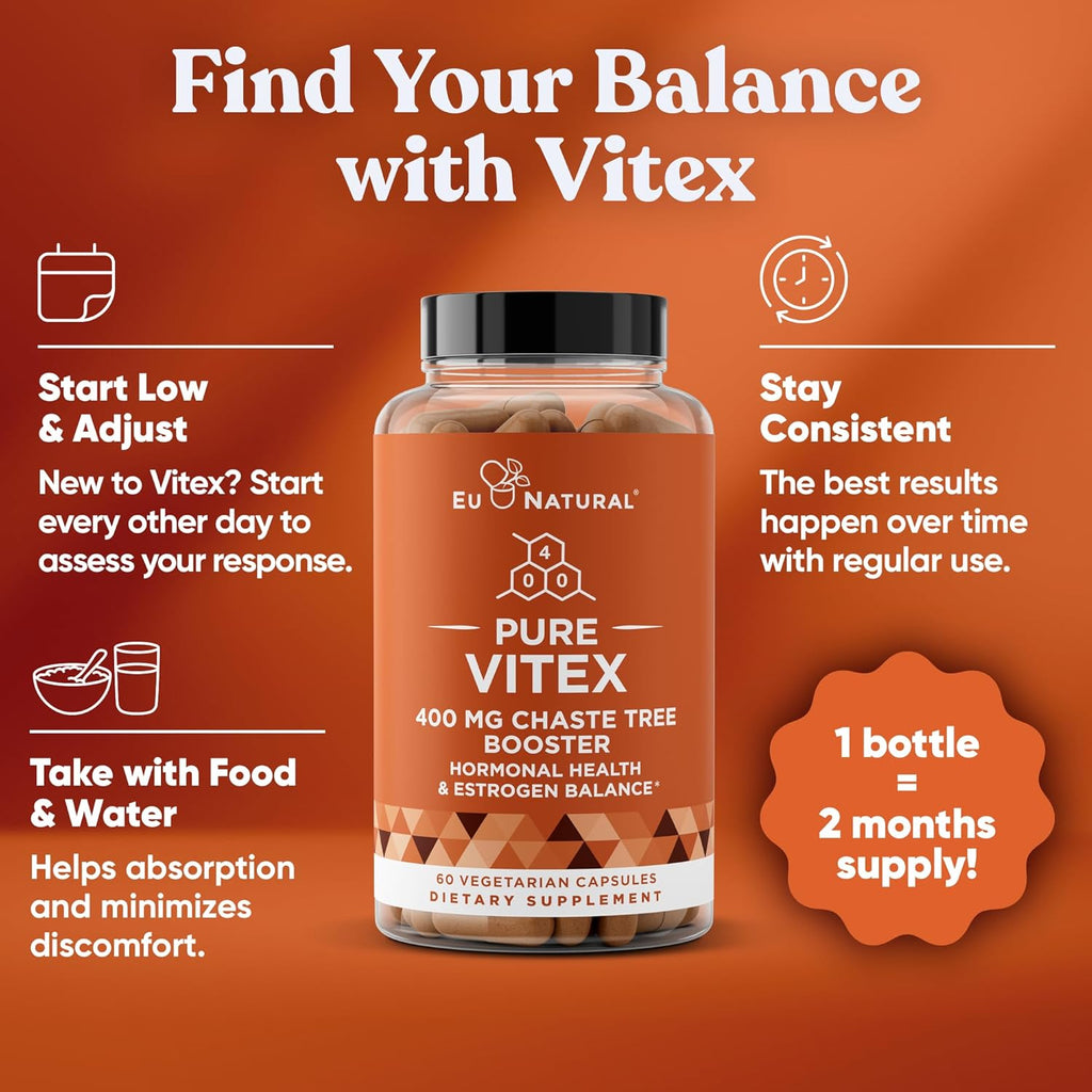 Natural VITEX Pure 400 MG Chasteberry Dietary Supplements 60 capsules