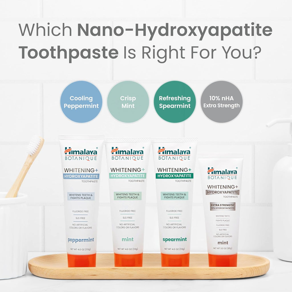 Himalaya Botanique Whitening+ Nano Hydroxyapatite Toothpaste, Mint, 4 oz | Nano Hydroxyapatite Toothpaste, Support Enamel Strength & Integrity,Great for Sensitive Teeth, Fluoride Free,SLS Free & Vegan