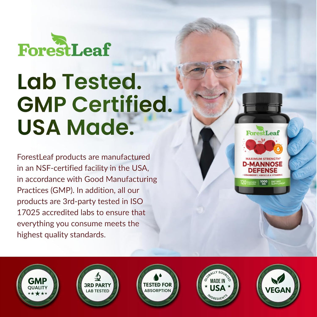 ForestLeaf D Mannose 1000mg - D-Mannose Dietary Supplements Organic 60 capsules