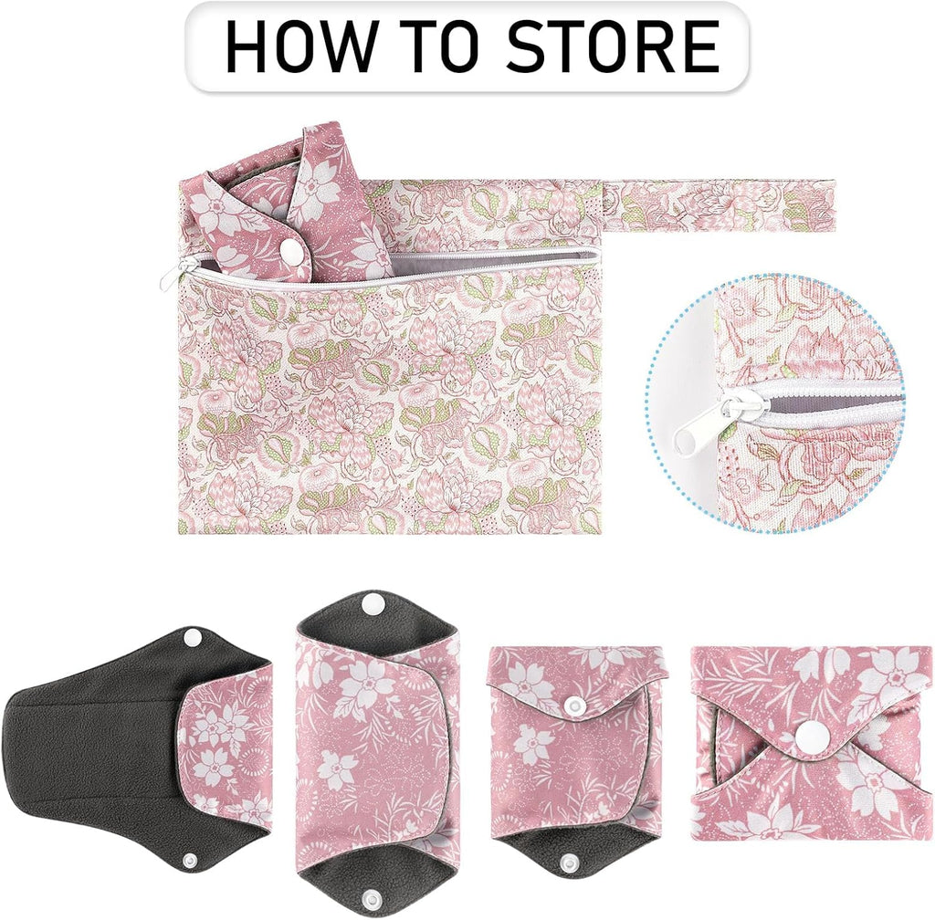 Reusable Menstrual Pads, Cloth Pads for Heavy Flow with Wet Bag, Large Sanitary Pads Set with Wings for Women, Washable Overnight Cloth Panty Pad Liners (Style c)
