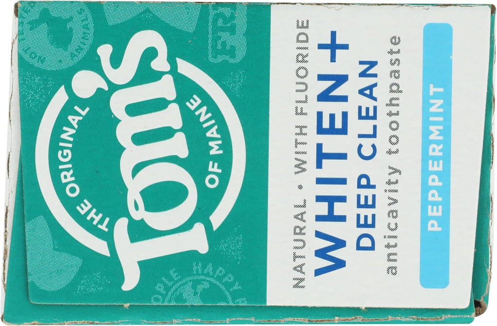 Tom's of Maine Whiten Plus Deep Clean Whitening Toothpaste, Peppermint, 4oz | Natural Toothpaste with Fluoride, Removes 95% of Stains, Enamel Safe Formula, Whitens Without Causing Sensitivity