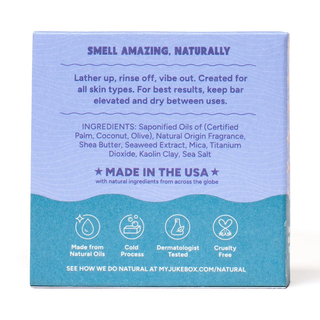 JUKEBOX Natural Women’s Bar Soap, Body Soap Bar (5oz, 1-Pack) | Shower & Bath Soap, Cold Process With Natural Oils, Gifts for Women, Sky Blue Malibu