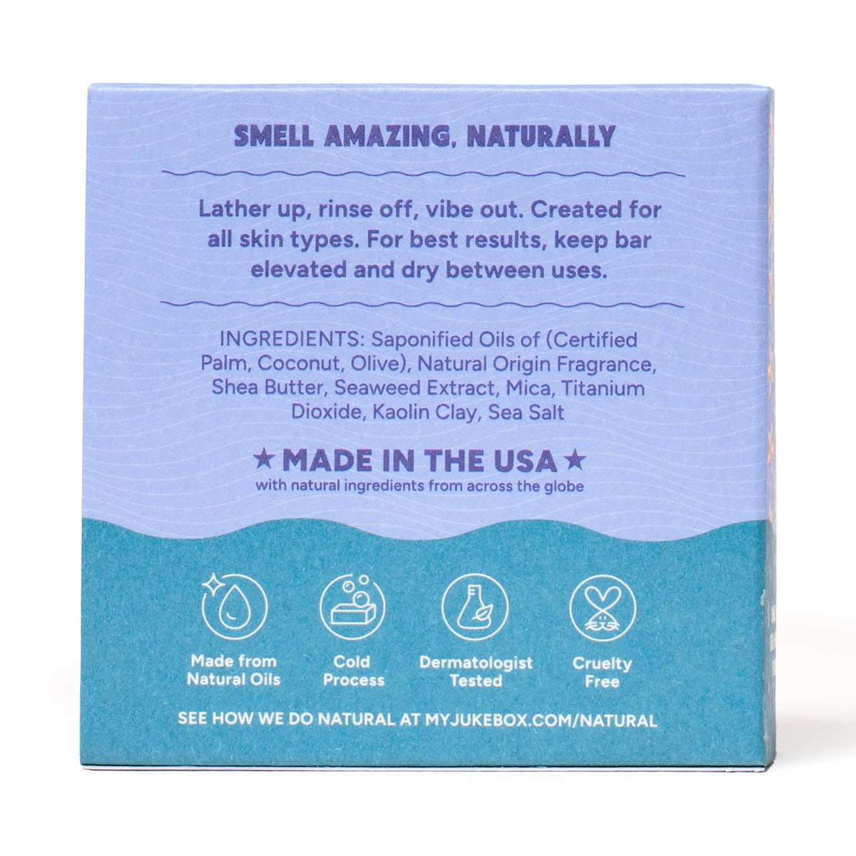 JUKEBOX Natural Women’s Bar Soap, Body Soap Bar (5oz, 1-Pack) | Shower & Bath Soap, Cold Process With Natural Oils, Gifts for Women, Sky Blue Malibu