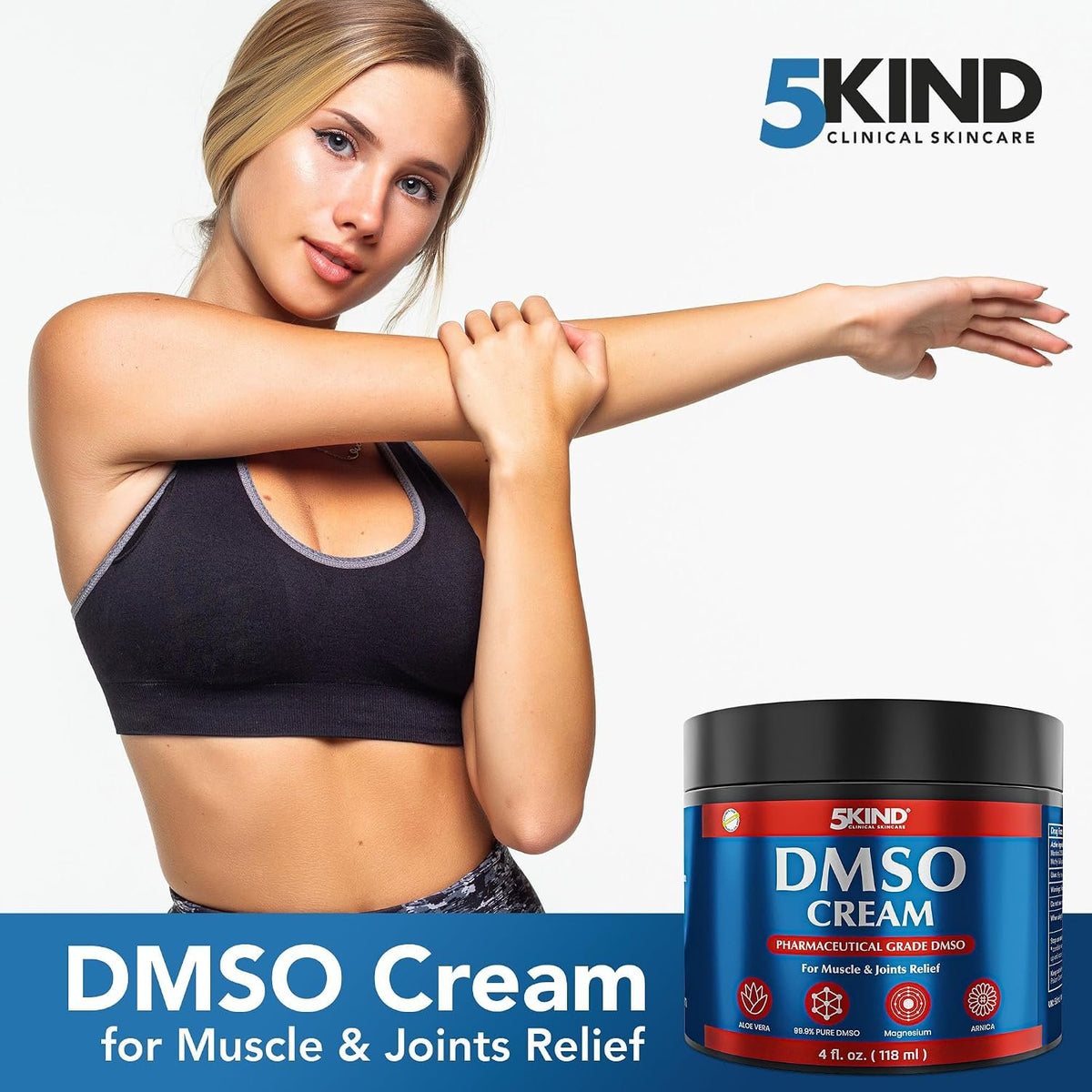 5Kind DMSO Cream for Pain Relief 4 fl oz Topical Muscle & Joint Pain Relief