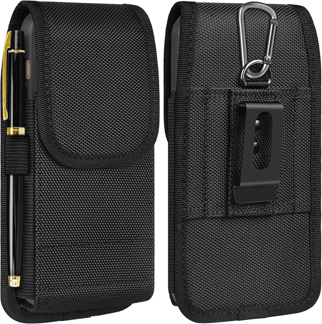 Cell Phone Holster with Card Holder Pouch Belt Clip Men for iPhone 17 Air 16 15 14 13 12 11 Pro Max Plus Samsung Galaxy S25 S24 S23 S22 Plus FE, L-Black