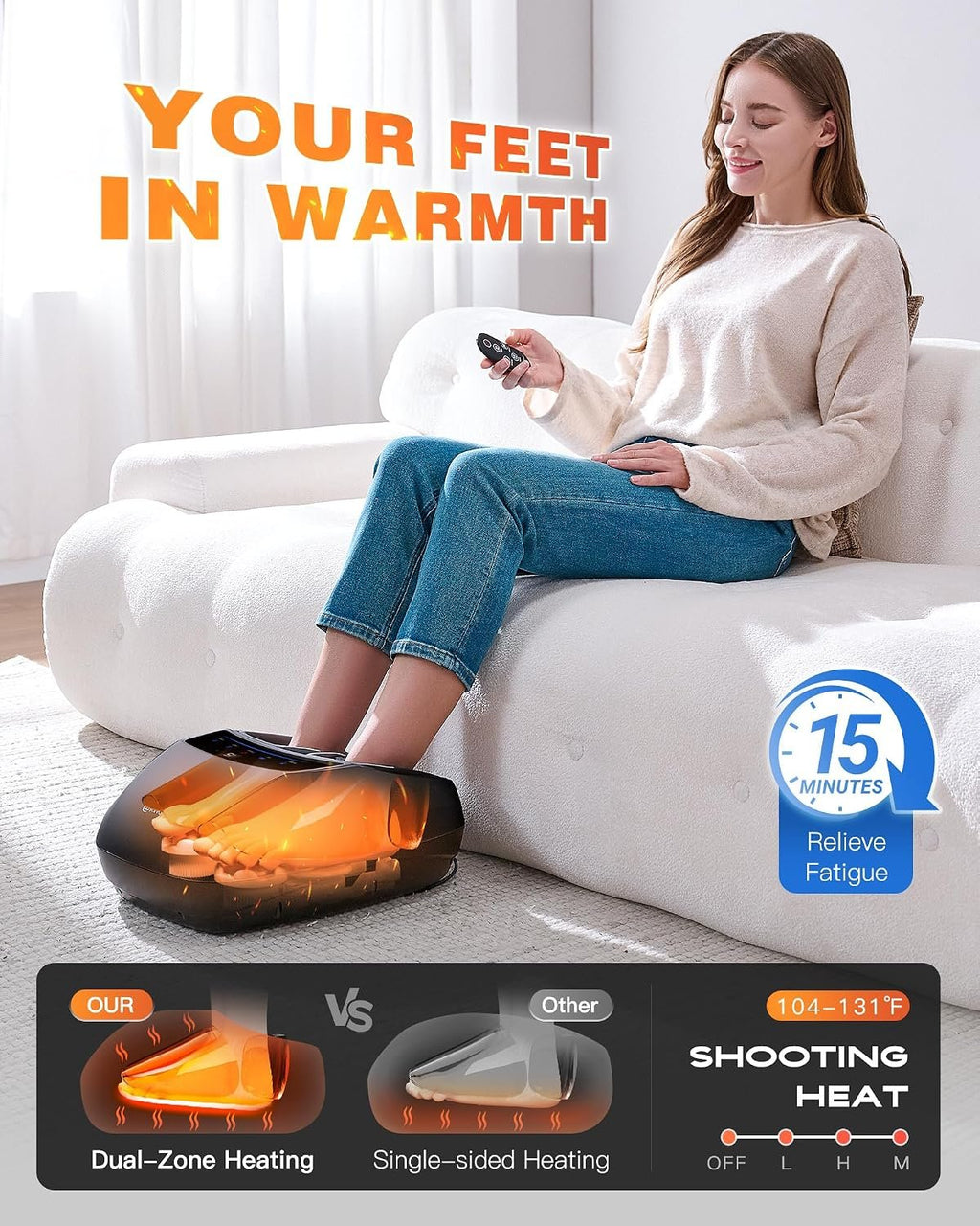 KINGJOY Foot Massager with Heat for Neuropathy and Plantar Fasciitis Relief | Deep Kneading FSA Eligible HSA Shiatsu feet massager, Multi-Level Modes, Remote Control, Self Care Gift for Mom Dad,Size 14