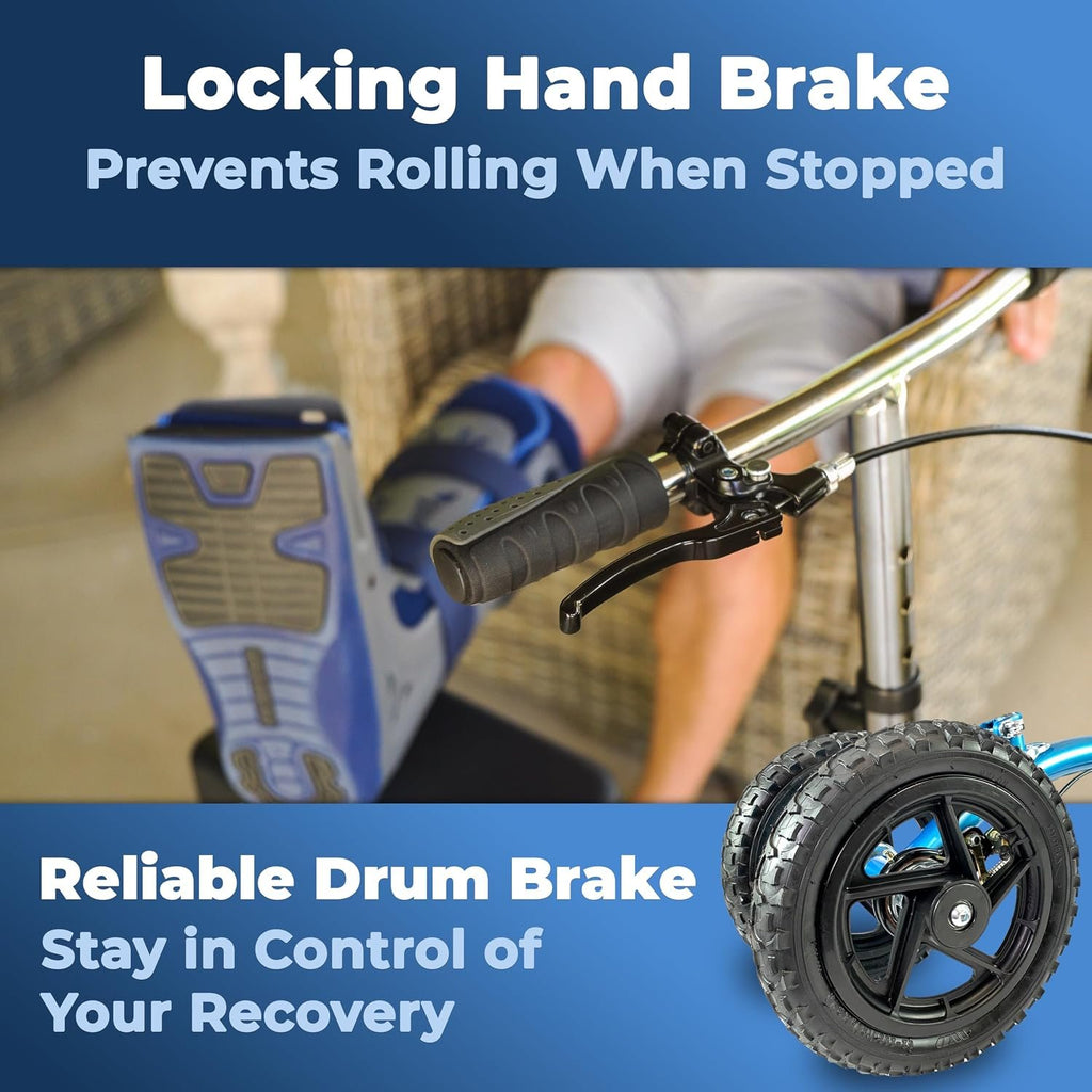 KneeRover Quad All Terrain Knee Scooter for Adults, Metallic Blue | Four Pneumatic Wheels, Heavy Duty Knee Walker For Foot Surgery, Broken Ankle Foot Injuries Recovery, Knee Crutch Alternative