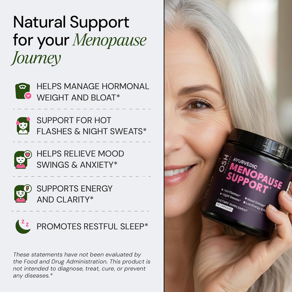 Menopause Supplements for 45+ Women | Hot Flash, Night Sweat & Mood Swing Relief | Ayurvedic Herbal Blend with Shatavari, Ashwagandha, Black Cohosh | Eases Dryness & Boosts Libido | 60 Capsules