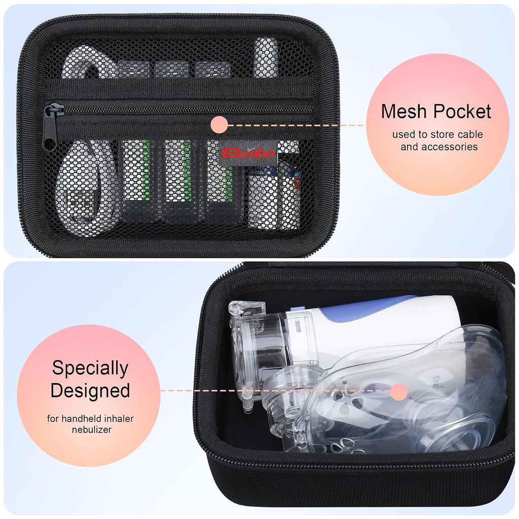 Elonbo Carrying Case for Portable Handheld Inhaler Nebulizer Machine, Black