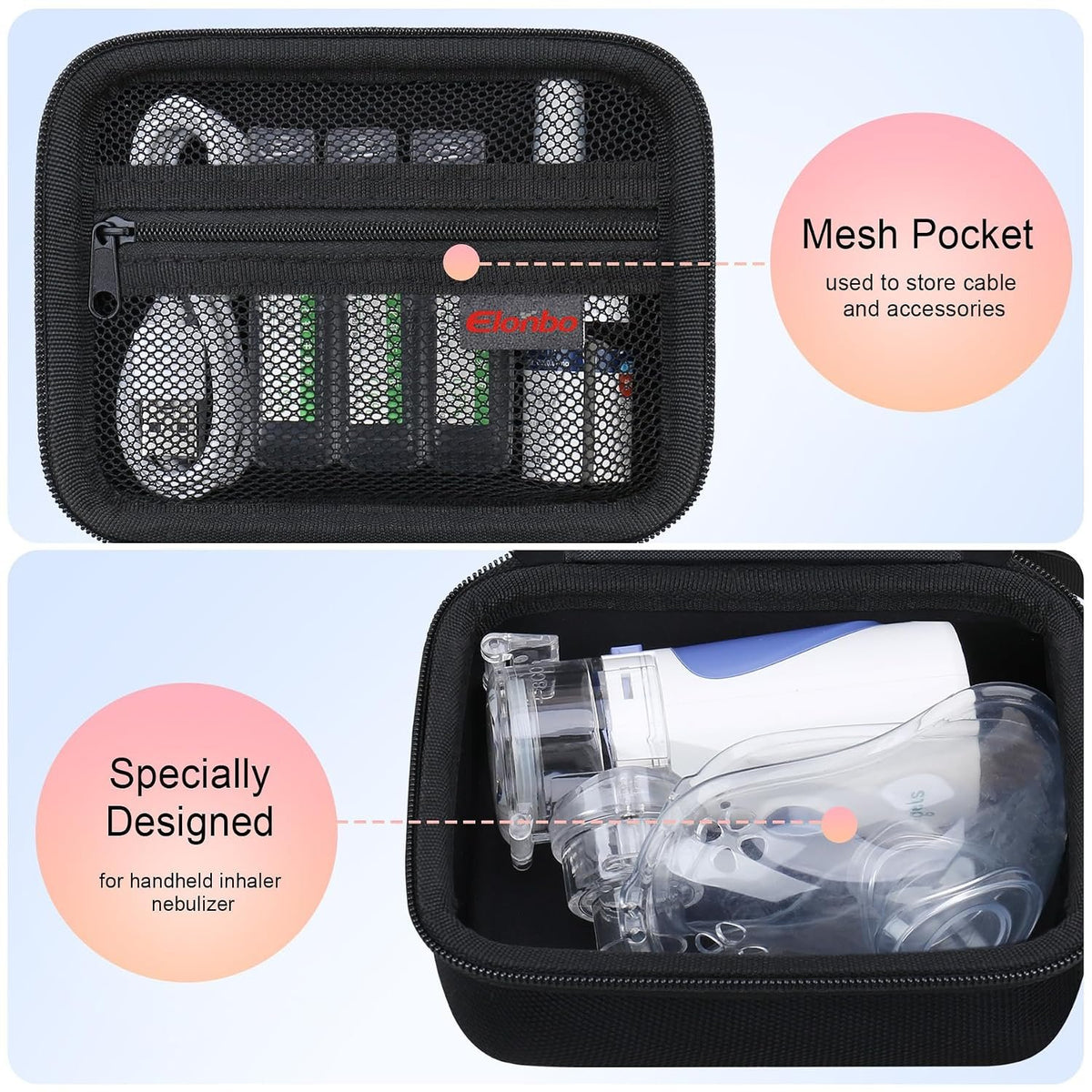 Elonbo Carrying Case for Portable Handheld Inhaler Nebulizer Machine, Black
