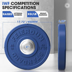 FEIERDUN Color Bumper Plate Set, 2-Inch Olympic Weight Plates, Low Bounce Rubber Barbell Plates with Stainless Steel Insert for Weightlifting, Strength Training, CrossFit & Home Gym, 10LB-370LB