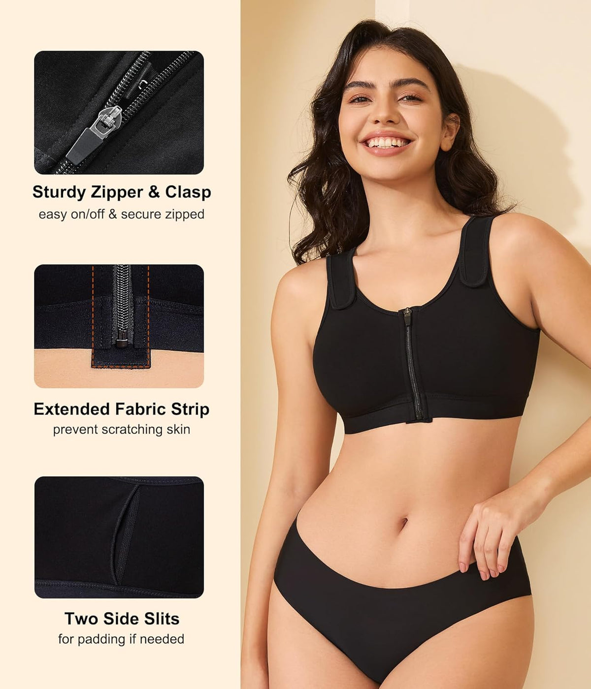 CYDREAM Zip Front Closure Wireless Bras for Women Full Coverage Post Surgery Compression Back Smoothing Comfort Adjustable