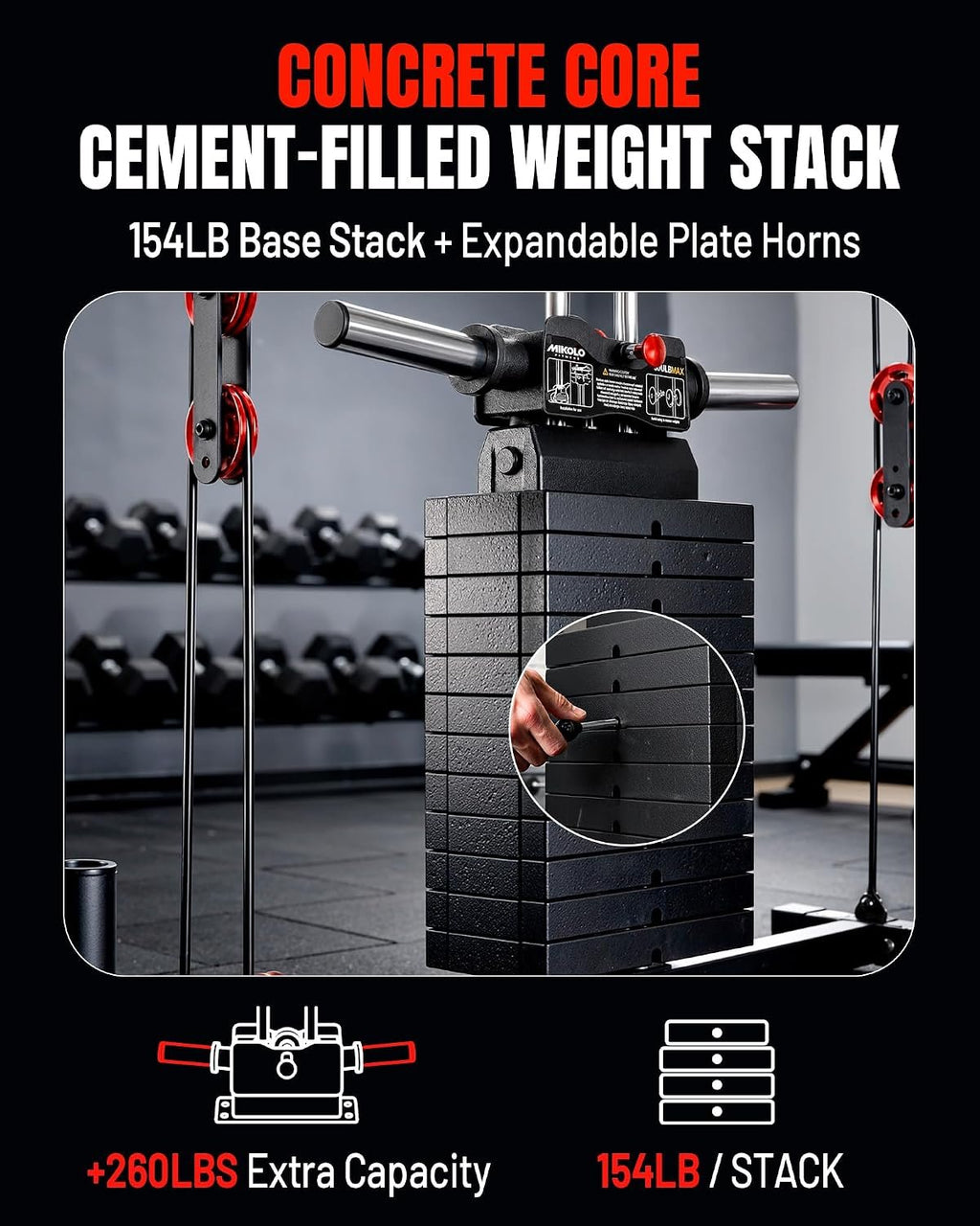 Mikolo K6 2.0 Power Cage, Power Rack with Cable Crossover System, 2000LBS Squat Rack with LAT Pull Down System, Functional Trainer with Aluminum Pulley System for Home Gym