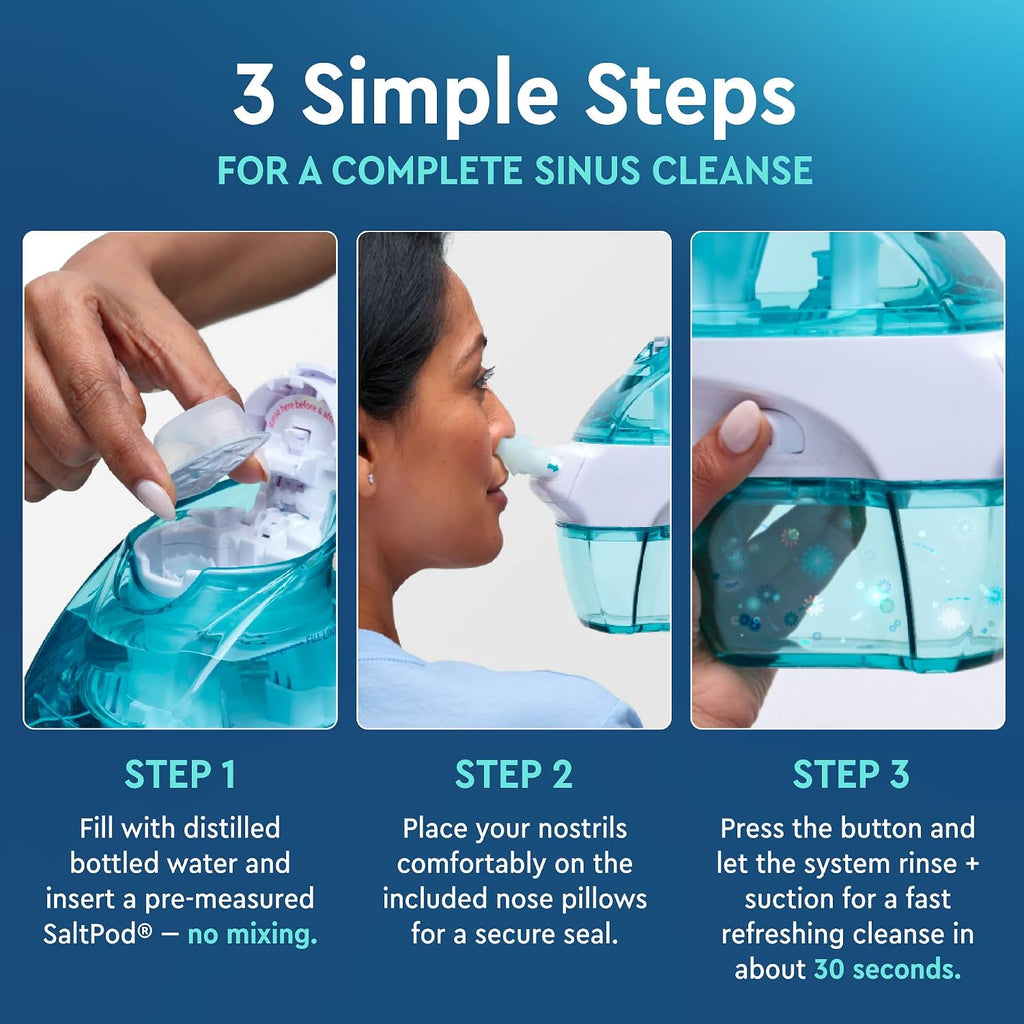 NAVAGE® Starter Bundle: Nose Cleaner, 30 SaltPods, Congestion Relief | Complete Sinus Care Kit: Powered Nasal Irrigation System w/ 30 Pre-Measured SaltPods for Clinically Proven Benefits