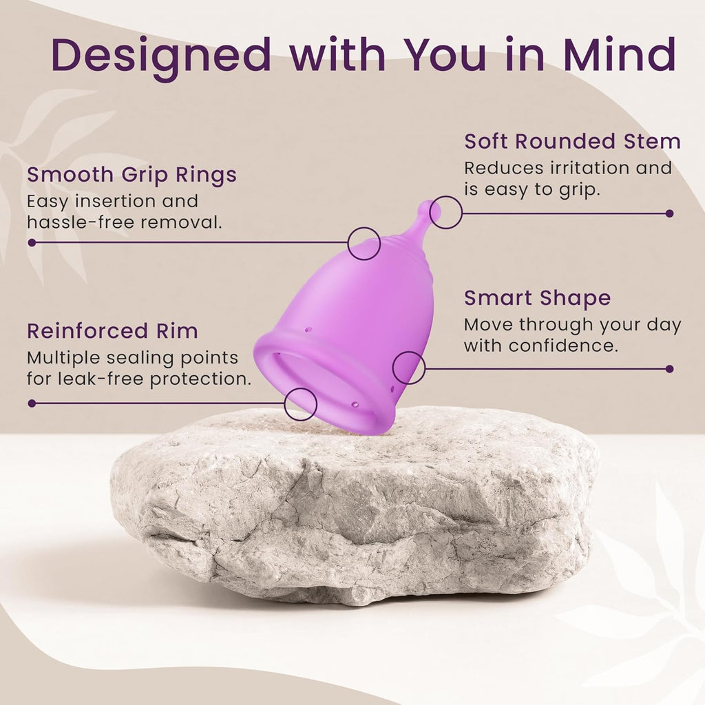 EcoBlossom Reusable Menstrual Cup Set - The Most Reliable Medical Grade Silicone Period Cups - Comfortably use for 12 Hours (Small & Large)