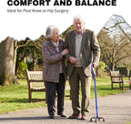 Stand Assist Walking Cane for Seniors - Foldable Adjustable Quad Cane with Second Handle for Leverage, Self Standing Walking Stick with 4-Pronged Base for Stability and Surgery Recovery