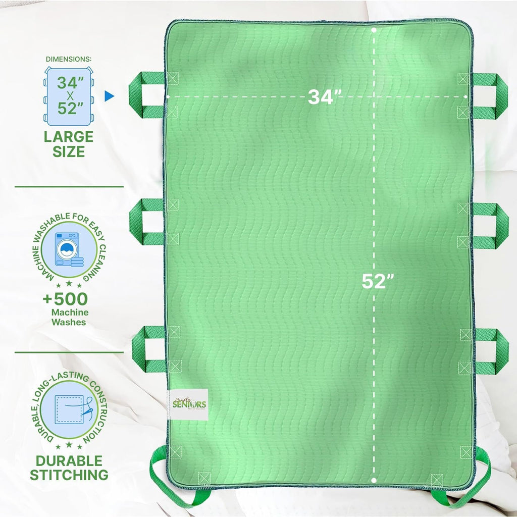 Simply Seniors Absorbent Positioning Bed Pads with 8 Handles 34"x52"- 1Pack