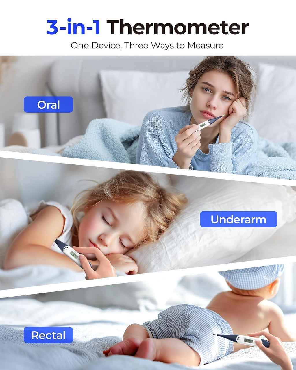 femometer Oral Thermometer for Adults and Kids, Flexible Tip