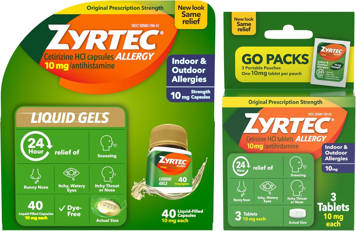 Zyrtec 24-Hour Allergy Relief Liquid Gels, 10 mg Cetirizine HCI, 40+3 ct