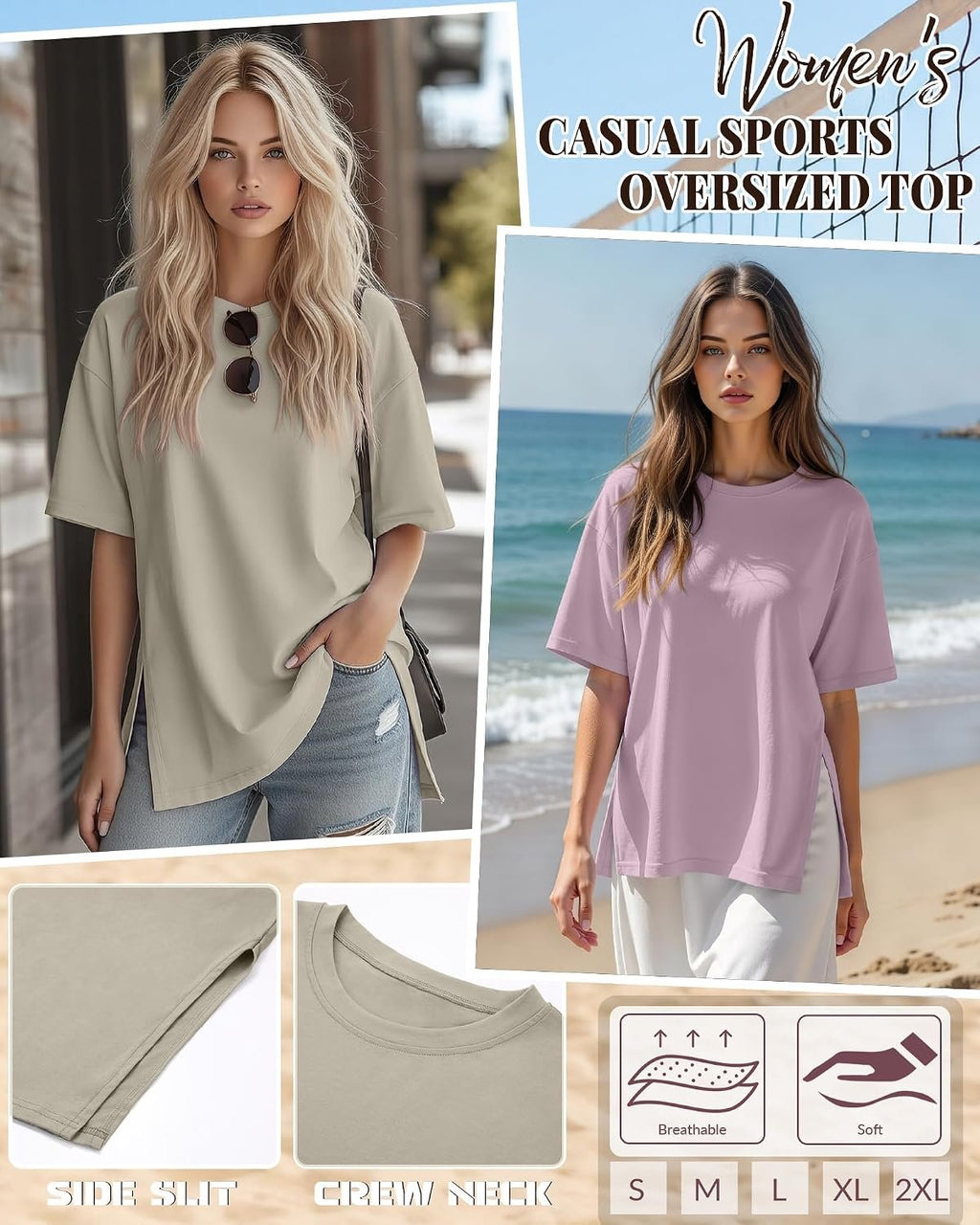 Huukeay 3 Pack Women's Oversized Workout T Shirts Short Sleeve Loose Fit Gym Tops Crewneck Casual Summer Basic Tees