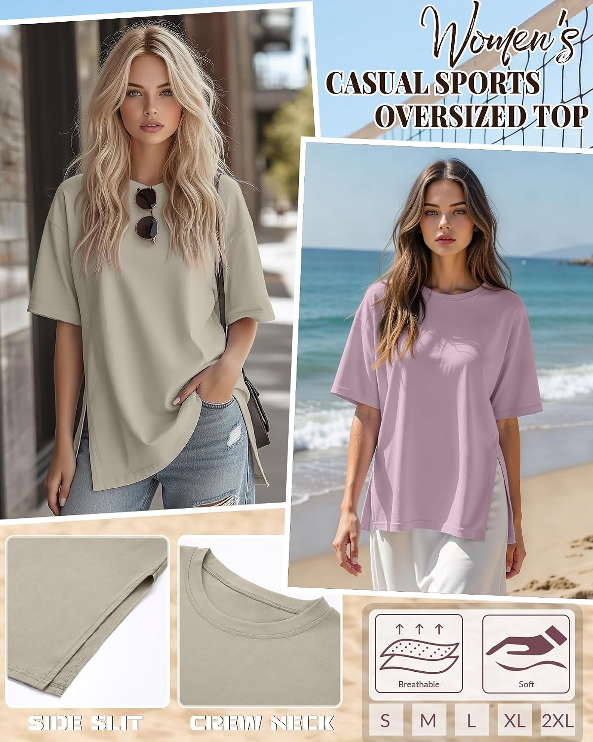 Huukeay 3 Pack Women's Oversized Workout T Shirts Short Sleeve Loose Fit Gym Tops Crewneck Casual Summer Basic Tees