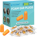 TICONN 200 Pairs Foam Ear Plugs, Hunting Earplugs Individually Wrapped 32dB NRR Noise Reduction Ear Plugs for Sleeping Fishing Passive Hearing Protection Travel Study Concentration (200 Pairs)