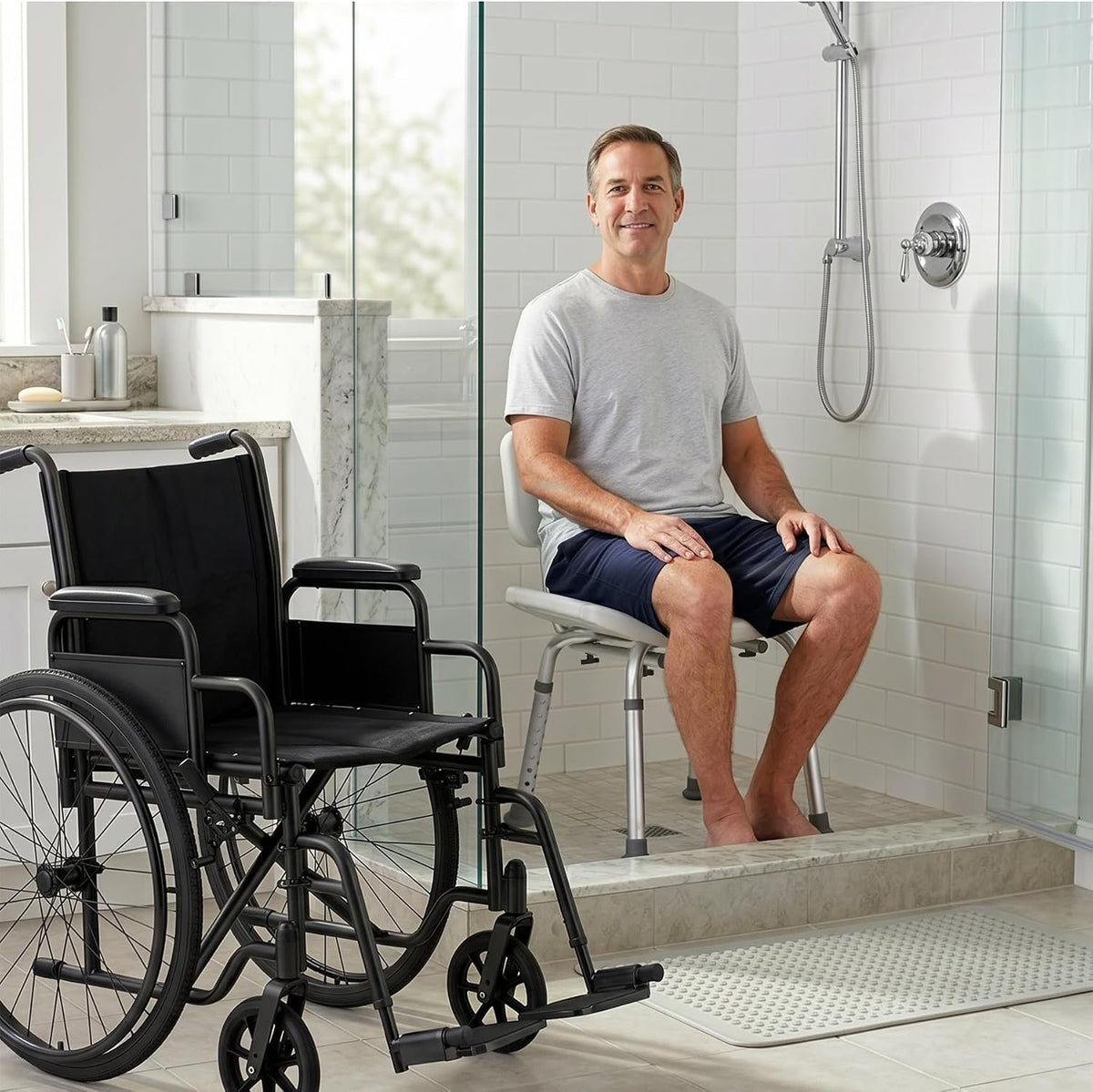 Vaunn Tool-Free Assembly Adjustable Shower Chair Spa Bathtub Seat Bench with Removable Back, Aluminum, White