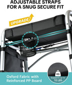 Walker Tray for Folding Walker, Side Pockets & Cup Holder | Fits 17–19" Folding Walkers with Side Bars, Easy Install, Adjustable Straps, Spill-Resistant Surface, Lightweight for Seniors