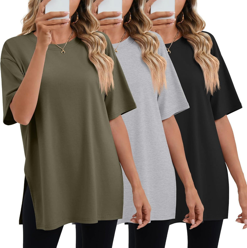 Huukeay 3 Pack Women's Oversized Workout T Shirts Short Sleeve Loose Fit Gym Tops Crewneck Casual Summer Basic Tees