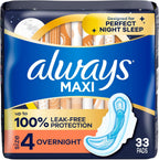 Always Maxi Overnight Pads with Wings for Women, Size 4, Overnight Absorbency, Unscented, 33 Count