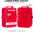 SurviveX Large First Aid Kit, Labeled Pockets, Zip Stitch Wound Closures | Close wounds without stitches, quickly find what you need, first aid emergency kit for car, home, travel, camping, outdoors