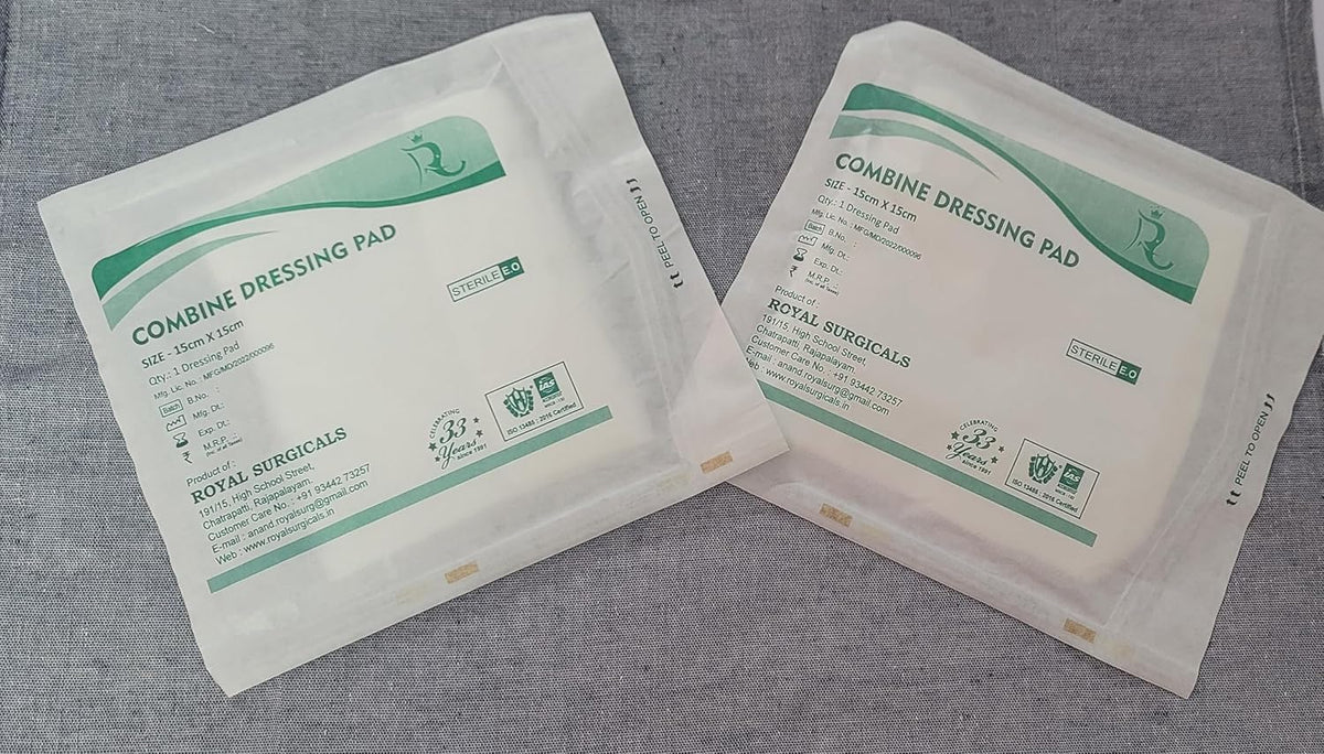 Sterile Absorbent Cotton Combine Dressing Pad |(15x15cm) (Pack of 50) Dressing Pad for Wound Dressing/First Aid/Home